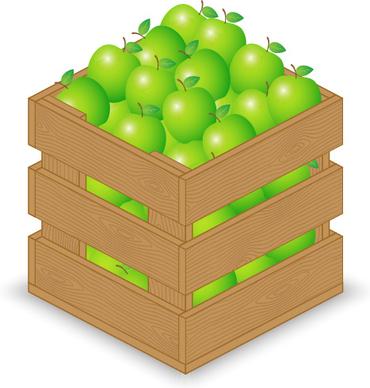 fruits with wooden crate vector graphics