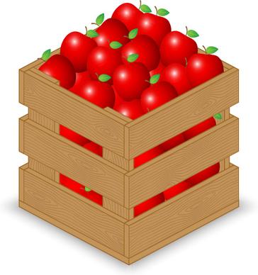 fruits with wooden crate vector graphics