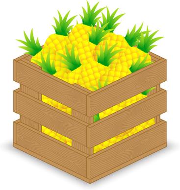 fruits with wooden crate vector graphics