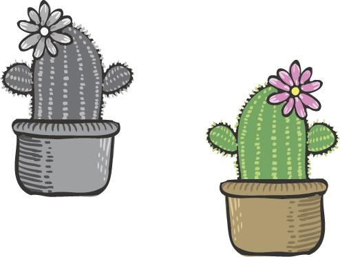 hand drawn flowers in pot vector