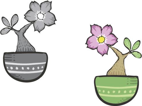 hand drawn flowers in pot vector