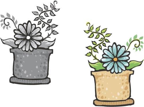 hand drawn flowers in pot vector