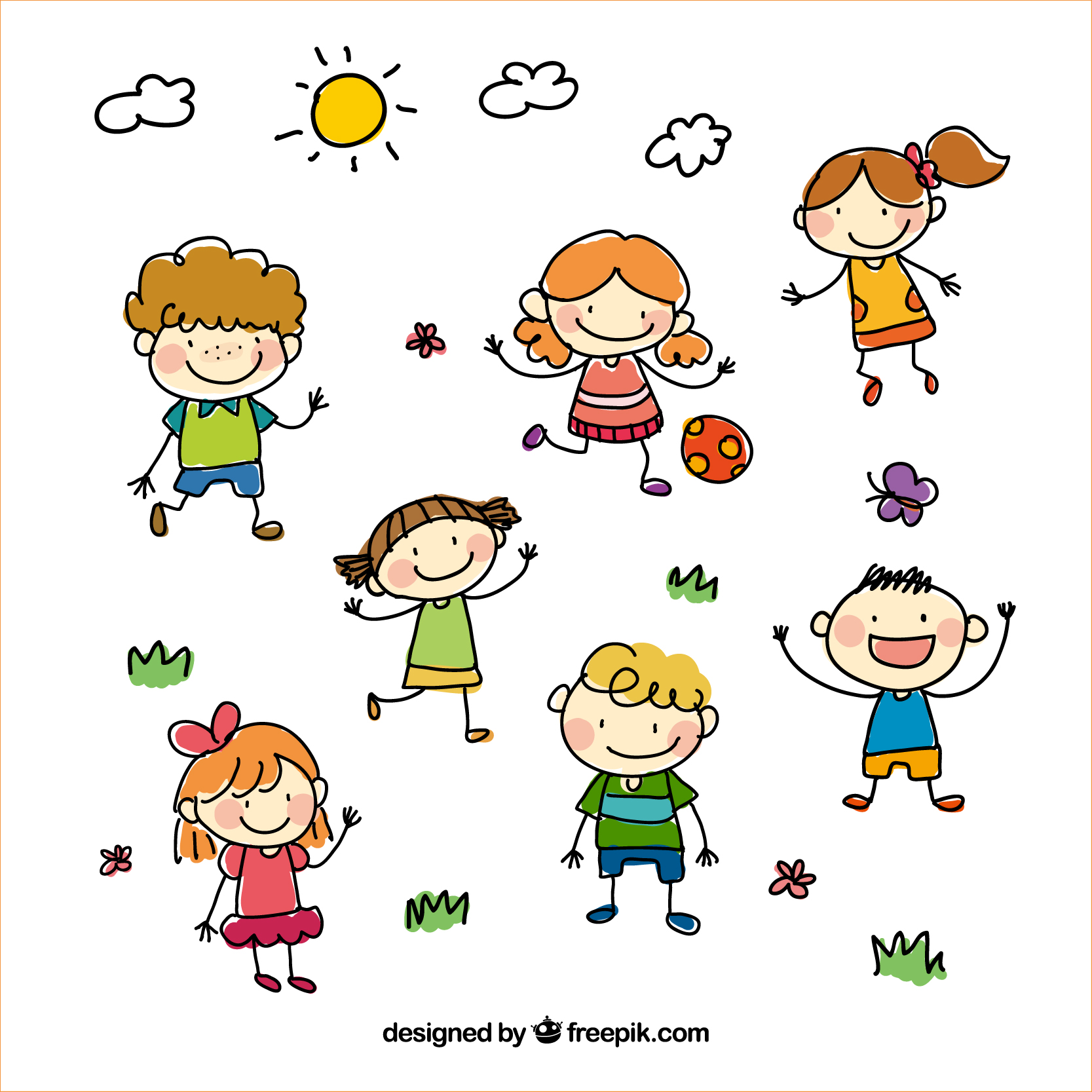 hand drawn cartoon kids vector