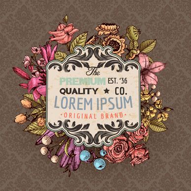 retro flower labels ornate vector set