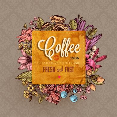 retro flower labels ornate vector set