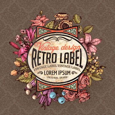 retro flower labels ornate vector set