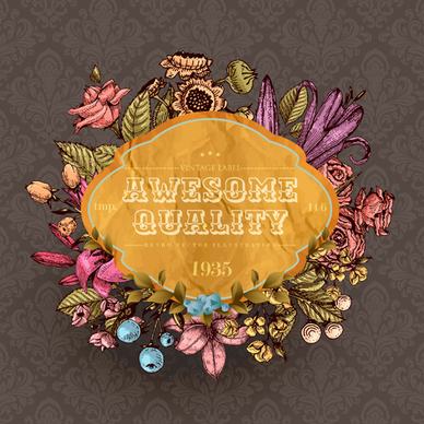 retro flower labels ornate vector set