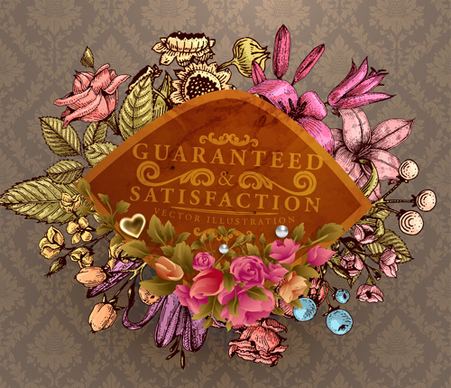 retro flower labels ornate vector set