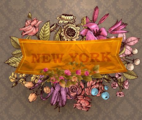 retro flower labels ornate vector set