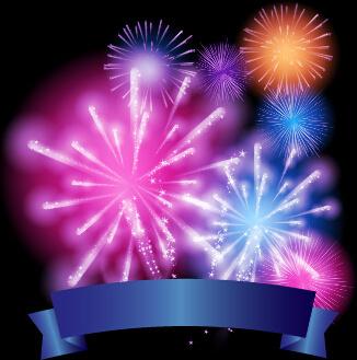 colorful fireworks with ribbon vector background