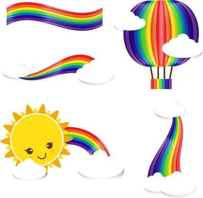 sun rain bow cloud vector illustration