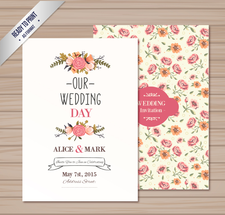 vintage rose wedding card vector