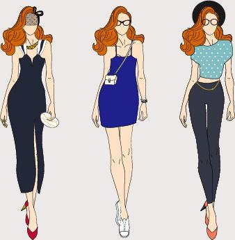 fashion models hand drawing vector