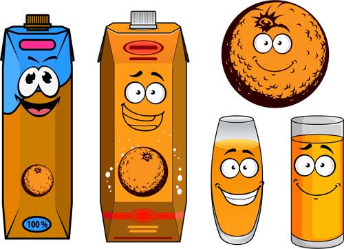 cartoon style packaging with juice vector set