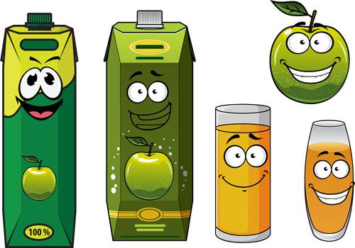 cartoon style packaging with juice vector set