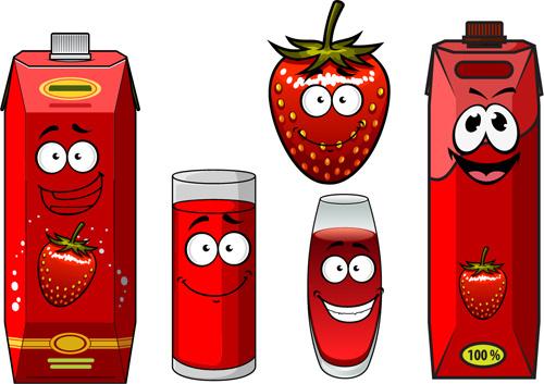 cartoon style packaging with juice vector set