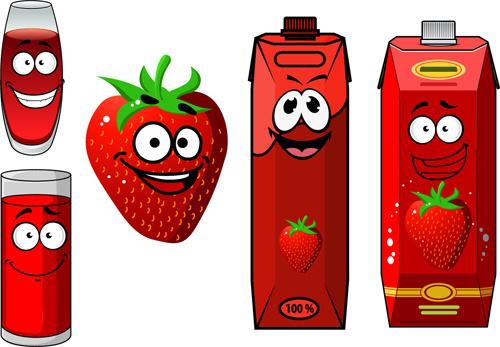 cartoon style packaging with juice vector set