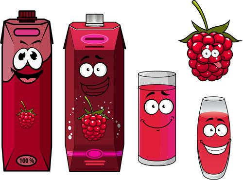 cartoon style packaging with juice vector set