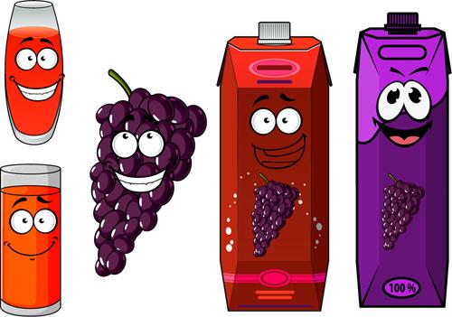 cartoon style packaging with juice vector set