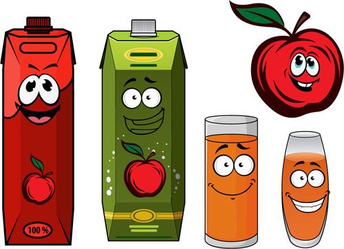 cartoon style packaging with juice vector set