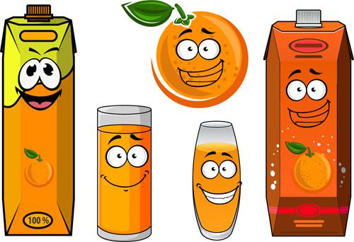 cartoon style packaging with juice vector set