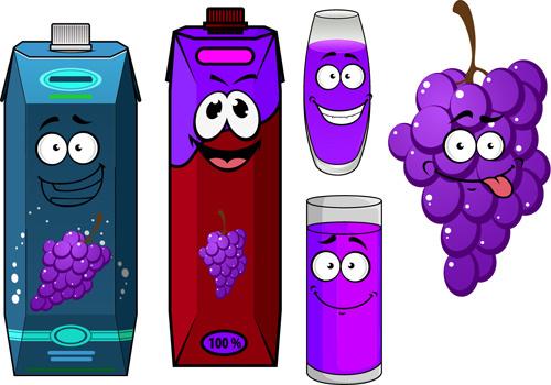 cartoon style packaging with juice vector set