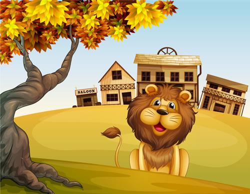 cartoon lion with beautiful nature vector