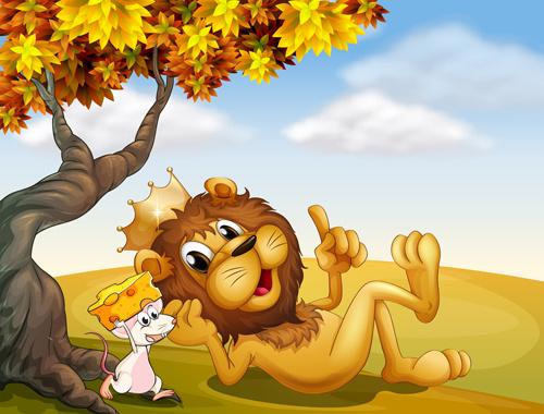 cartoon lion with beautiful nature vector