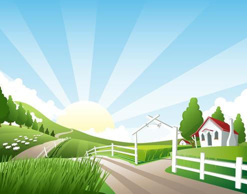 beautiful natural scenery and sun vector