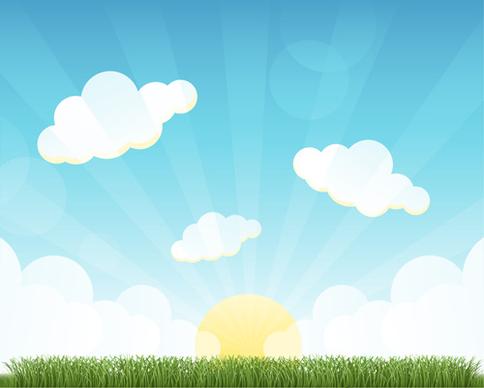 beautiful natural scenery and sun vector