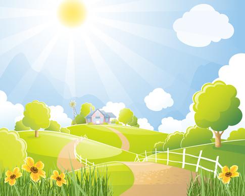 beautiful natural scenery and sun vector