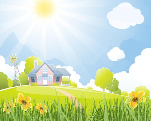 beautiful natural scenery and sun vector