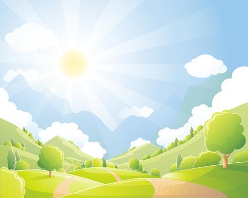 beautiful natural scenery and sun vector