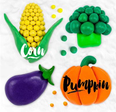 funny plasticine vegetables vector set