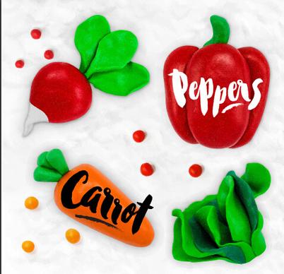 funny plasticine vegetables vector set