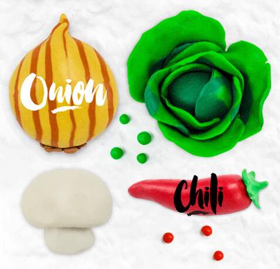 funny plasticine vegetables vector set