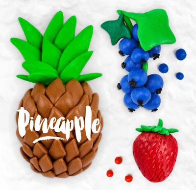 funny plasticine fruits vector