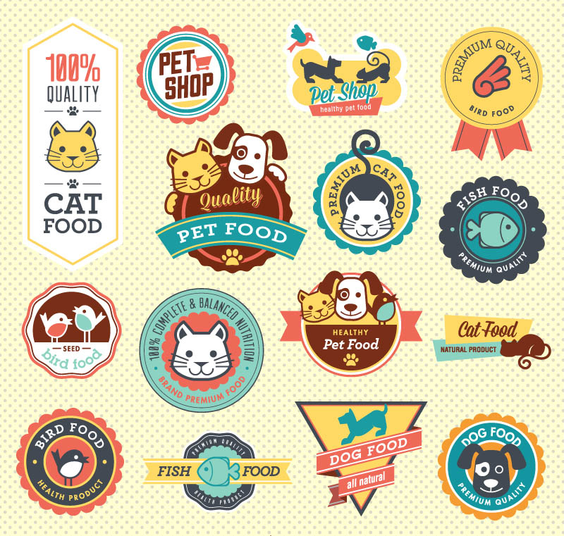 cute pet food labels vector graphics