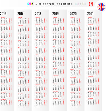 20161718192021 grid calendar design vector