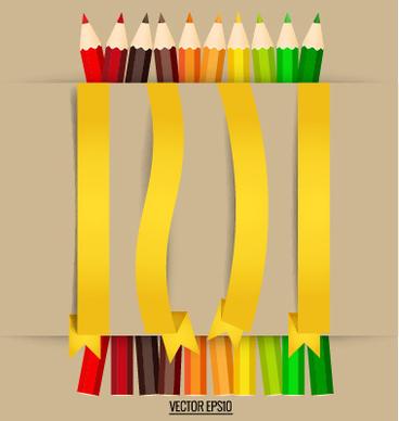 colored pencil with paper ribbon vector