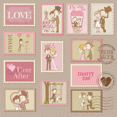 wedding with love postage stamps vintage vector