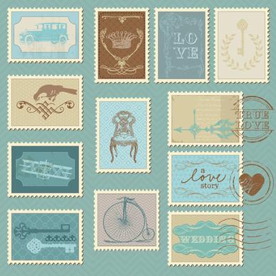 wedding with love postage stamps vintage vector