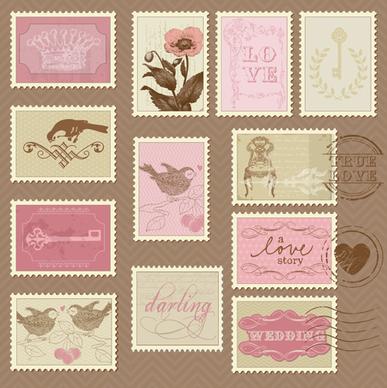 wedding with love postage stamps vintage vector