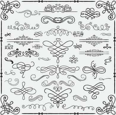 vintage hand drawn swirls ornaments with corner vector