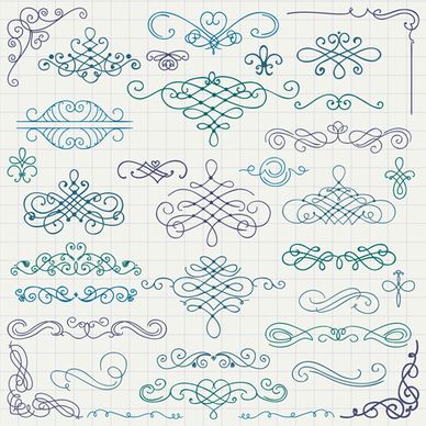 vintage hand drawn swirls ornaments with corner vector