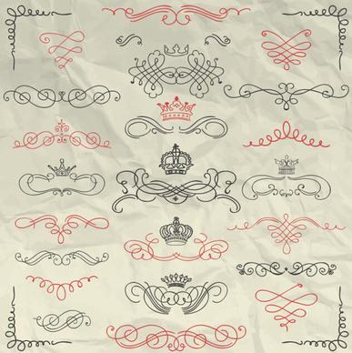 vintage hand drawn swirls ornaments with corner vector