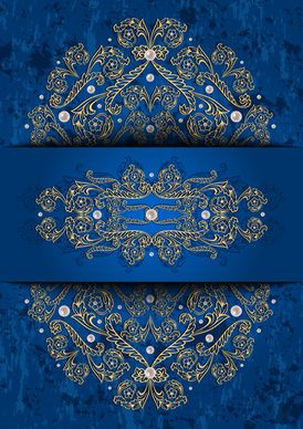 ornate blue background with gold decorative vector