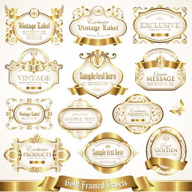 white with golden framed labels vector set