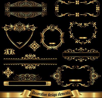 shiny gold framed labels ornament vector