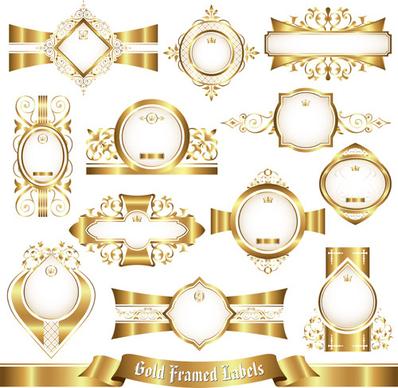 shiny gold framed labels ornament vector